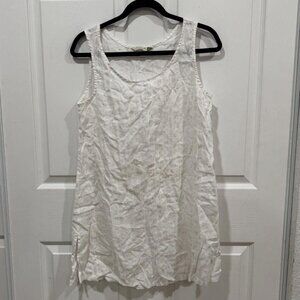 Chalet et‎ Ceci Top Womens Small White Linen Sleeveless Swing Round Lightweight